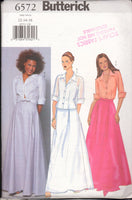 Butterick 6572 Semi Fitted Top with Cuffed Sleeves and Flared Floor Length Skirt, Uncut, Factory Folded, Sewing Pattern Size 12-16