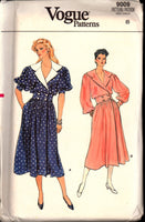 Vogue 9009 Blouson Bodice Wrap Dress with Slightly Flared Skirt and Long or Short Sleeves, Uncut, Factory Folded, Sewing Pattern Size 8