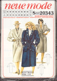 Neue Mode 20343 Long, Raglan Sleeve Coat with Collar Variations & Shoulder Tabs, Uncut, Factory Folded, Sewing Pattern Multi Size 10-24