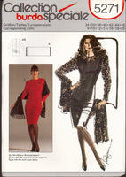 Burda 5271 Kurztman Design Evening Dress with Bust Darts, Tucked Skirt and Shawl, Uncut, Factory Folded Sewing Pattern Multi Size 8-20