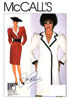 McCall's 9036 Dynasty Joan Collins Double Breasted Coat Dress with Contrast Variations, Uncut, Factory Folded Sewing Pattern Size 12