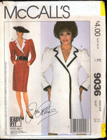 McCall's 9036 Dynasty Joan Collins Double Breasted Coat Dress with Contrast Variations, Uncut, Factory Folded Sewing Pattern Size 12