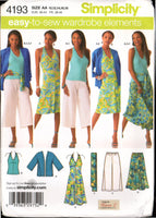 Simplicity 4193 Summer Wardrobe: Kimono Jacket, Skirt, Sash, Gaucho Pants, Dress and Top, Uncut, Factory Folded Sewing Pattern Size 10-18