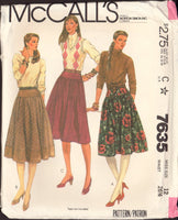 McCall's 7635 Flared Skirt in Three Lengths with Faced Yokes and Buttoned Waistband, Uncut, Factory Folded, Sewing Pattern Size 12