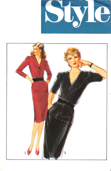 Style 2952 Long or Short Sleeved, Slim Skirt Dress with V-Neck and Asymmetrical Bodice, Uncut, Factory Folded, Sewing Pattern Size 12