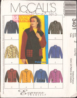 McCall's 3401 Front Buttoned, Long Sleeve Jacket with Collar & Contrast Variations, Uncut, Factory Folded, Sewing Pattern Plus Size 16-22