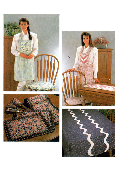Kwik Sew 1946 Dining Room Accessories: Tablecloth, Table Runner, Placemats, Chair Cushions, Apron, Uncut, Factory Folded, Sewing Pattern