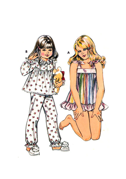 Kwik Sew 1166 Girls' Short Pyjama Top with Panties or Long Sleeved Top and Pants, Uncut, Factory Folded, Sewing Pattern Multi Size 4-7