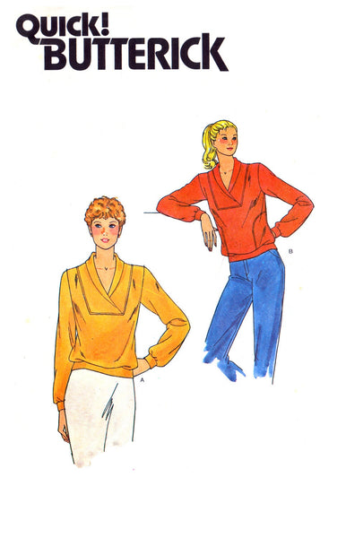 Butterick 6774 Loose Fitting Casual Top with Front Yoke, Shawl Collar and Long Sleeves, Uncut, Factory Folded, Sewing Pattern Size 8-10