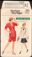 Vogue 7262 Double Breasted Jacket with Long or Short Sleeves, Pleated Shorts, Fitted and Flared Skirt, Trimmed Sewing Pattern Size 12-16