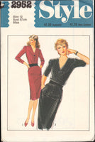 Style 2952 Long or Short Sleeved, Slim Skirt Dress with V-Neck and Asymmetrical Bodice, Uncut, Factory Folded, Sewing Pattern Size 12
