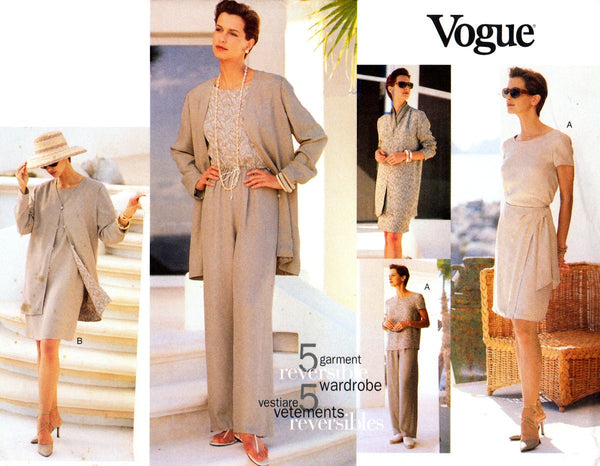 Vogue 1576 Five Reversible Pieces: Jacket, Dress, Top, Skirt and Scarf, Uncut, Factory Folded, Sewing Pattern Size 6-10
