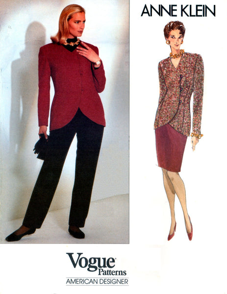 Vogue 2764 American Designer Anne Klein Lined Jacket with Asymmetrical Closing, Skirt and Pants , Uncut, F/F, Sewing Pattern Size 8-12