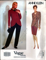 Vogue 2764 American Designer Anne Klein Lined Jacket with Asymmetrical Closing, Skirt and Pants , Uncut, F/F, Sewing Pattern Size 8-12