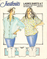 Justknits 96859 Ladies' Long or Short Sleeve Shirts and T-Shirts in Various Styles, Uncut, Factory Folded Sewing Pattern Multi Size 8-22