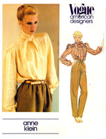 Vogue American Designer 2611 Anne Klein Long Sleeved Blouse with Bias Collar and Neck Tie, Uncut, Factory Folded, Sewing Pattern Size 12