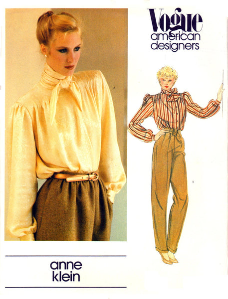 Vogue American Designer 2611 Anne Klein Long Sleeved Blouse with Bias Collar and Neck Tie, Uncut, Factory Folded, Sewing Pattern Size 12