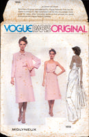 Vogue Paris Original 1858 Molyneux Lined Jacket, Dress in Two Lengths and Belt, Partially Cut & Factory Folded, Sewing Pattern Size 10