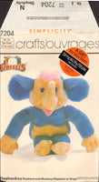 Simplicity 7204 Firffels Elephonkey Vintage Soft, Plush 28cm (11") Toy, Uncut, Factory Folded, Sewing Pattern