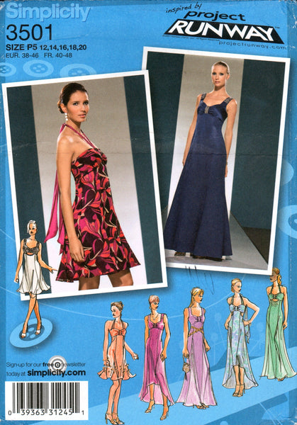 Simplicity 3501 Project Runway Evening, Prom, Cocktail Dress with Bodice Variations, Uncut, Factory Folded, Sewing Pattern Size 12-20