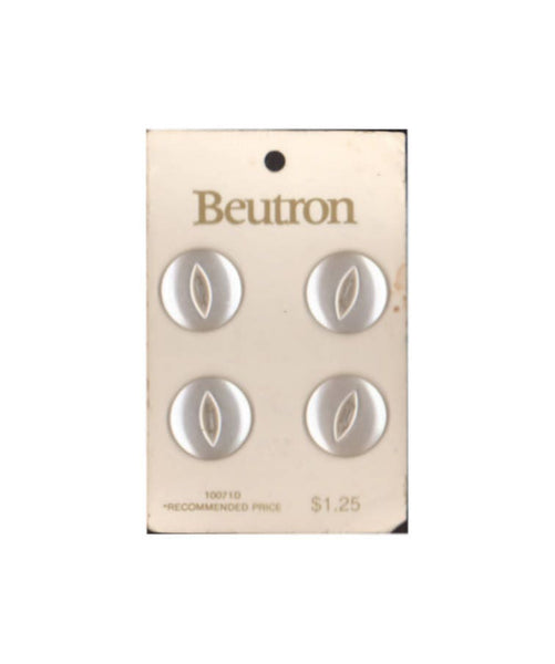 Vintage Beutron approx. 0.7" (1.8 cm) Carded Pearlescent White Moonglow Cat Eye 2-Hole Buttons Four pieces
