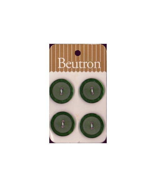 Vintage Beutron approx. 0.8" (2 cm) Carded Dark Green Raised Edge 2-Hole Buttons Four Pieces (B44, B45, B46)