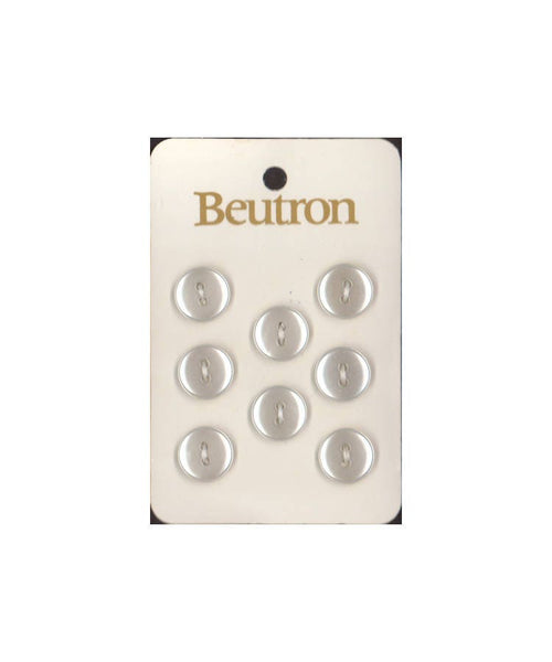 Vintage Beutron approx. 0.5" (12 mm) Carded White Pearlescent Raised Edge 2-Hole Buttons Eight Pieces (B56, 57)