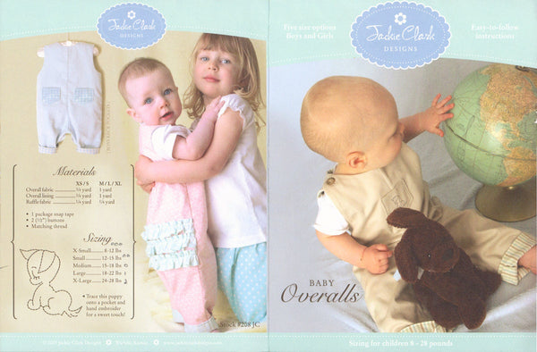 Jackie Clark Designs Unisex Baby Overalls with Five Size Options, Uncut, Factory Folded Sewing Pattern Size XS-S-M-L-XL