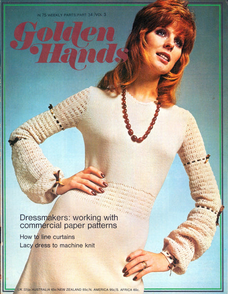 70s Golden Hands Weekly Part 34 Knitting, Dressmaking and Needlecraft Colour Magazine with Patterns and Instructions