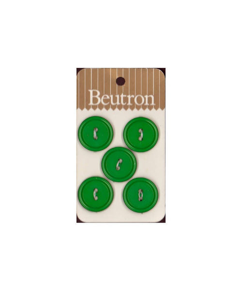 Vintage Beutron approx. 0.7" (1.8 cm) Carded Green Raised Edge 2-Hole Buttons Five Pieces (B33, B34)