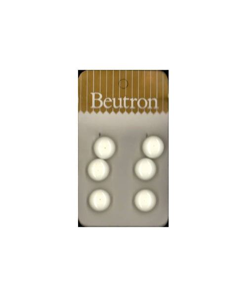 Vintage Beutron approx. 0.4" (11 mm) Carded White Dome Shank Buttons Six Pieces (B58)