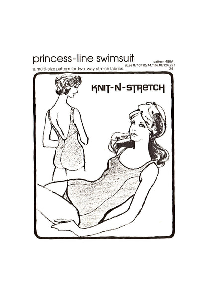 Knit N Stretch 480A Princess Line Swimsuit with Skirt, One Piece Swimming Costume, Uncut Master Sewing Pattern Multi Plus Size 8-24