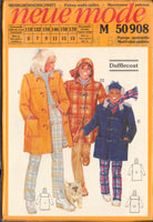 Neue Mode 50908 Childrens' Hooded Duffle Coat, Uncut, Factory Folded, Sewing Pattern Multi Size 5-15