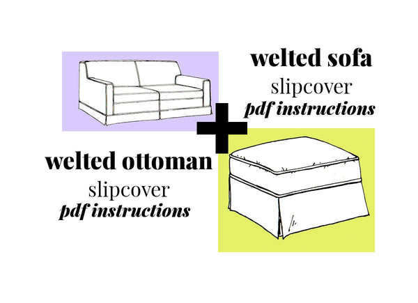 Vintage Welted Sofa and Matching Ottoman Slipcovers Detailed Instructions Instant Download PDF 6 pages plus Basic How-To's info