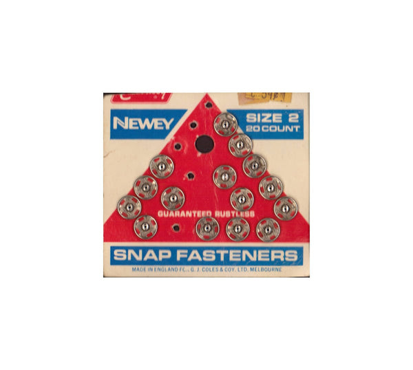 Vintage 70s Embassy Newey Size 2 Snap Fasteners , 15 on card, Guaranteed Rustless, Made in England, Haberdashery Supplies,