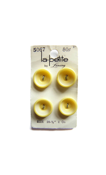 60s La Petite 3/4" (19 mm) Carded Yellow and White Concave Two Hole Buttons, (B98) Four on Card