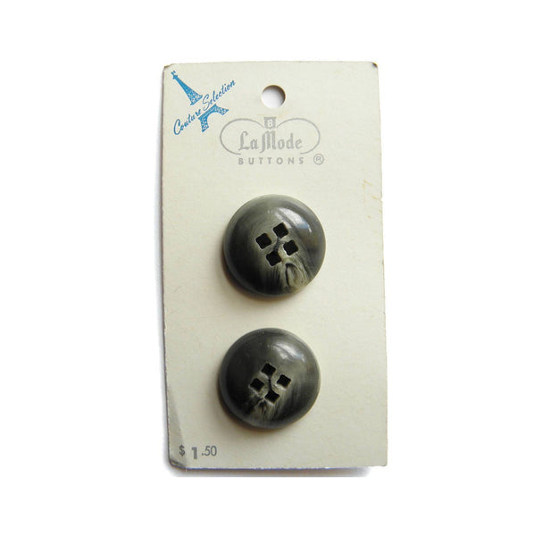 60s Lady Fashion 7/8" (21 mm) Carded Grey with White Swirl Dome, Four Hole Button, (B146) Two on Card