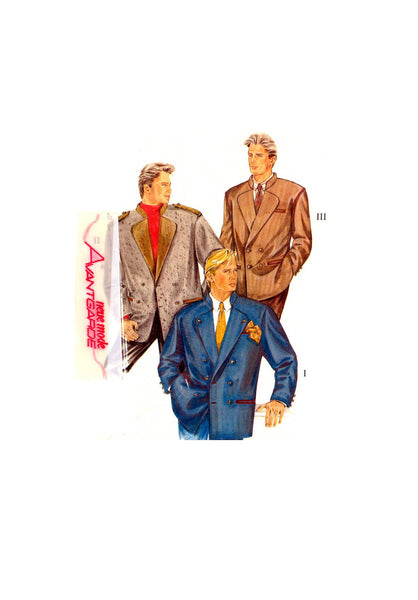 Neue Mode 20770 Mens' Double Breasted Jacket with Back Tab or Back Inverted Pleat, Uncut, Factory Folded Sewing Pattern Multi Size 36-44