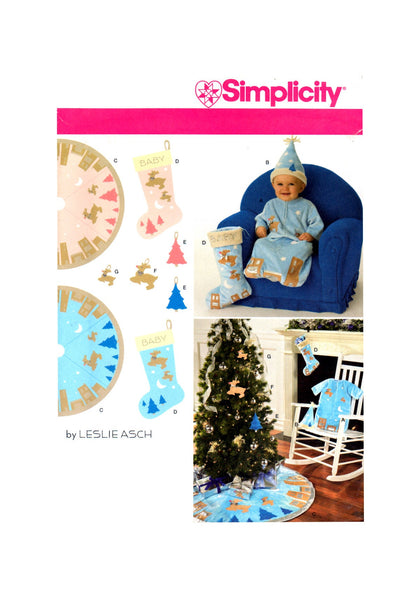 Simplicity 2489 Leslie Asch Christmas Themed Baby Buntin, Hat and Decorations, Uncut, Factory Folded, Sewing Pattern Size XS-L