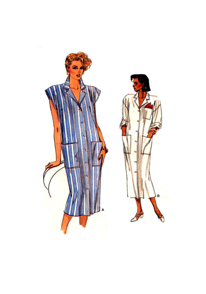 Vogue 9247 Loose Fitting, Cap or Long Sleeved Button Front Dress in Two Lengths, Uncut, Factory Folded, Sewing Pattern Size 6-10