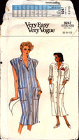 Vogue 9247 Loose Fitting, Cap or Long Sleeved Button Front Dress in Two Lengths, Uncut, Factory Folded, Sewing Pattern Size 6-10