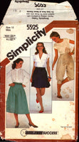 Simplicity 5525 Retro Yoked Knickers, Culottes and Mini-Skirt, Uncut, Factory Folded, Sewing Pattern Size 12