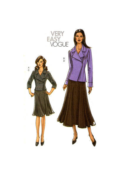 Vogue 8461 Lined Jackets with Sleeve Variations and Flared Skirts in Two Lengths, Uncut, Factory Folded, Sewing Pattern Size 6-12