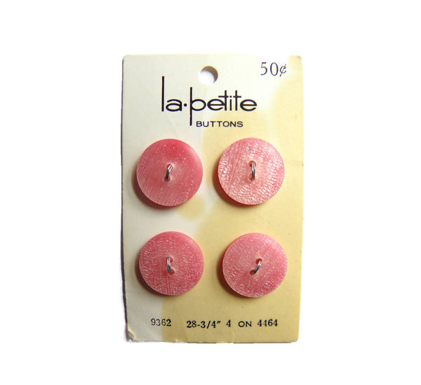 60s La Petite 3/4" (19 mm) Carded Pink and White, Two Layer, Two-Hole Buttons, (B87) Four on Card
