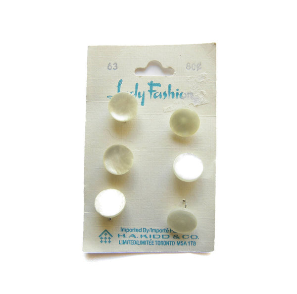 50s Lady Fashion 1/2" (12 mm) Carded Pearlescent White Moonglow Shank Buttons, (B152) Six on Card