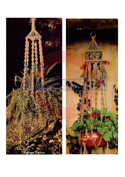 Two vintage 70s Macrame Plant Hanger Patterns Tailess Taurus & Virgo Instant Download PDF 2 + 4 pages
