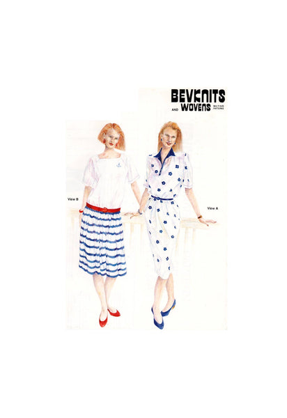 Bevknits 2200A Tab Front Dress or Top with Square Neck and Raglan Sleeves, Uncut, Factory Folded, Sewing Pattern Multi Plus Size 10-22