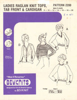 Bevknits 2200 Raglan Knit Tops, Tab Front & Cardigan with Neckline Variations, Uncut, Factory Folded Sewing Pattern Multi Plus Size 8-20