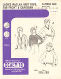 Bevknits 2200 Raglan Knit Tops, Tab Front & Cardigan with Neckline Variations, Uncut, Factory Folded Sewing Pattern Multi Plus Size 8-20