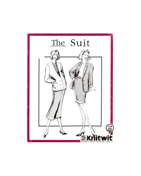 Knitwit 9303 The Suit: Single or Double Breasted Jacket and Straight Skirt, Uncut, Factory Folded, Sewing Pattern Multi Plus Size 6-26